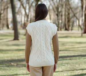 ML153-100 Oversized Aran Cable Vest for Ladies in White Color SAOL