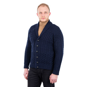 Mens Cable Shawl-Collar Cardigan MM904 Navy SOAL Knitwear Front View