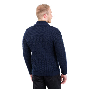 Mens Cable Shawl-Collar Cardigan MM904 Navy SOAL Knitwear Reverse View