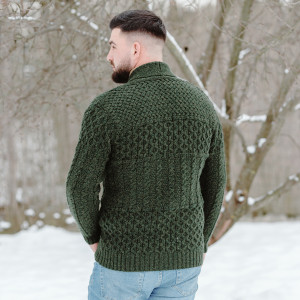 Mens Cable Shawl-Collar Cardigan MM904 Army Green SOAL Knitwear Reverse View