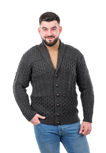 Mens Cable Shawl-Collar Cardigan MM904 Charcoal SOAL Knitwear Front View