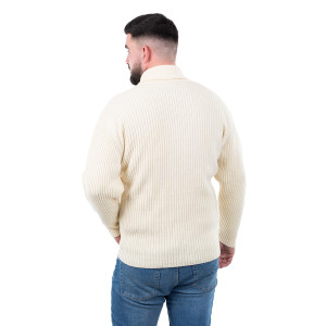 Men's Shawl Collar Fisherman Sweater MM224 Natural White SOAL Knitwear Reverse View