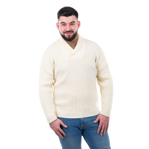 Men's Shawl Collar Fisherman Sweater MM224 Natural White SOAL Knitwear Front View