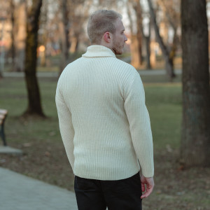 Men's Shawl Collar Fisherman Sweater MM224 Natural White SOAL Knitwear Reverse View