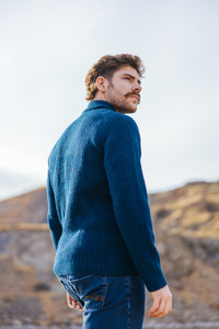 Men's Shawl Collar Fisherman Sweater MM224  Ocean Blue