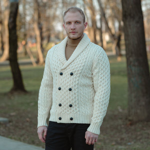 Double Breasted Shawl Cardigan MM225 Natural White SAOL Knitwear Front View