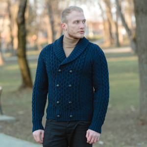 Double Breasted Shawl Cardigan MM225 Navy Blue SAOL Knitwear Front View