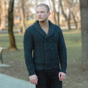 Double Breasted Shawl Cardigan MM225 Charcoal SAOL Knitwear Side View