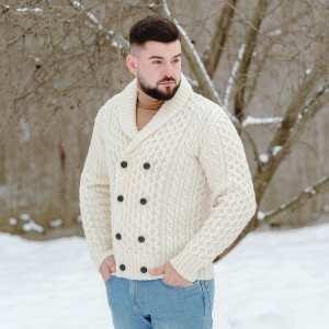 Double Breasted Shawl Cardigan MM225 Natural White SAOL Knitwear Side  View
