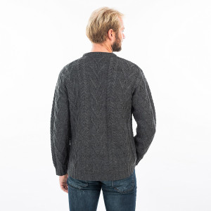 Mens Traditional Aran Crew Neck Sweater MM202 Charcoal SAOL Knitwear Reverse View