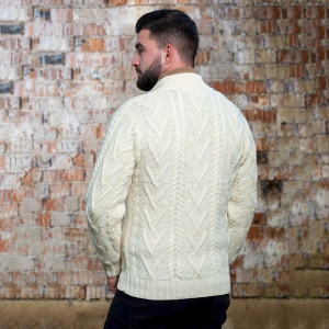 Mens Zipper Cardigan MM205 Natural White SAOL Knitwear Reverse View