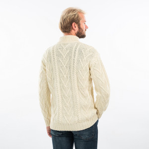 Mens Zipper Cardigan MM205 Natural White SAOL Knitwear Reverse View