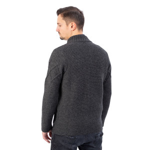 Full Zip Mens Cable Knit Cardigan MM223 Charcoal SAOL Knitwear Reverse View
