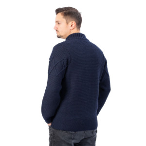 Full Zip Mens Cable Knit Cardigan MM223 Navy Blue SAOL Knitwear Reverse View
