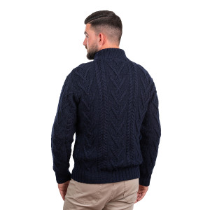 Mens Zip Neck Fisherman Sweater MM204 Navy Blue SAOL Knitwear Reverse View