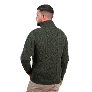 Mens Zip Neck Fisherman Sweater MM204 Army Green SAOL Knitwear Reverse View