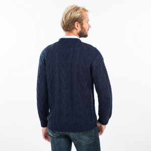 Mens V Neck Cable Cardigan MM201 Navy Blue SAOL Knitwear Reverse View