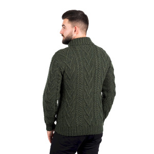 Mens Shawl Collar Single Button Sweater MM203 Army Green SAOL Knitwear Reverse View