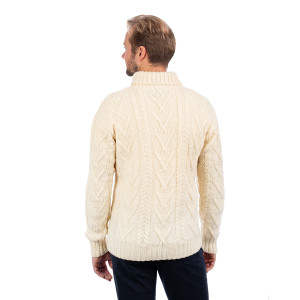 Mens Shawl Collar Single Button Sweater MM203 Natural White SAOL Knitwear Reverse View