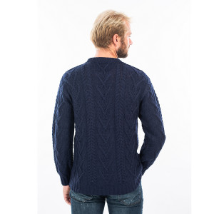 Mens Merino Aran Sweater MM208 Navy Blue SAOL Knitwear Reverse View