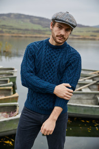 Mens Merino Aran Sweater MM208  Ocean Blue