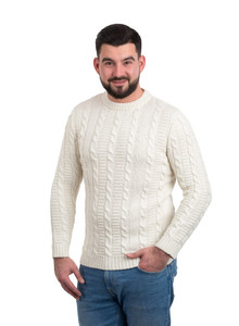 Mens Crew Neck Sweater AWM210 Natural White SAOL Knitwear Front View