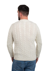 Mens Crew Neck Sweater AWM210 Natural White SAOL Knitwear Front View