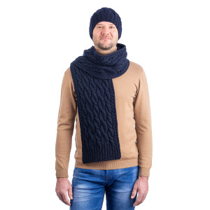Wool Cable Knit Scarf MM257 Navy Blue SAOL Knitwear