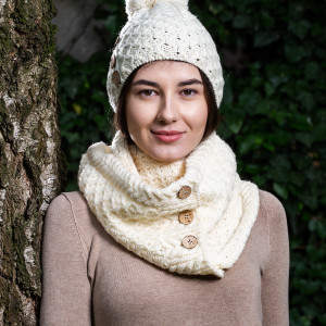 Ladies Coconut Buttons Snood Scarf ML303 Natural White SAOL Knitwear