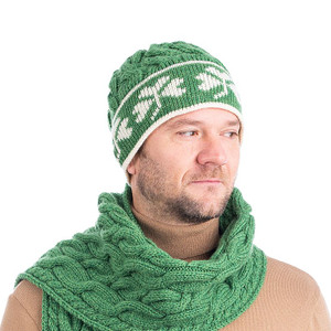 Cable Knit Shamrock Merino Wool Hat MM199 Green SAOL Knitwear