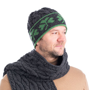 Cable Knit Shamrock Merino Wool Hat MM199 Charcoal SAOL Knitwear