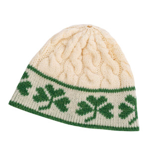 Cable Knit Shamrock Merino Wool Hat MM199 Natural White SAOL Knitwear