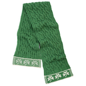 Three Shamrock Merino Wool Scarf MM198 Green SAOL Knitwear