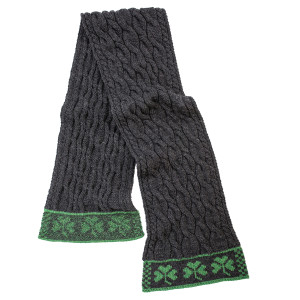Three Shamrock Merino Wool Scarf MM198 Charcoal SAOL Knitwear