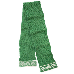 Traditional Irish Shamrock Aran Wool Scarf ML200 Green SAOL Knitwear
