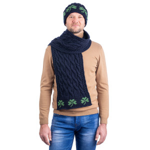 Cable Knit Shamrock Scarf MM255 Navy Blue SAOL Knitwear