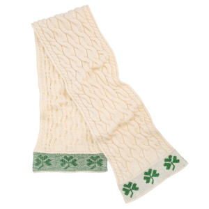 Cable Knit Shamrock Scarf MM255 Natural White SAOL Knitwear