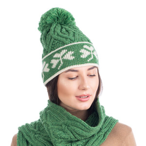 Shamrock Aran Wool Hat ML201 Green SAOL Knitwear