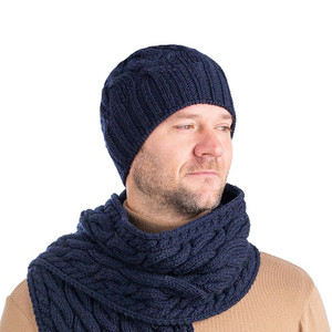 Cable Knit Wool Hat MM258 Navy Blue SAOL Knitwear