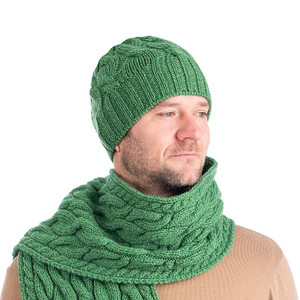 Cable Knit Wool Hat MM258 Green SAOL Knitwear