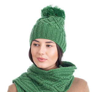 Aran Wool Bobble Hat ML254 Green SAOL Knitwear