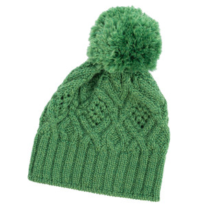 Aran Wool Bobble Hat ML254 Green SAOL Knitwear