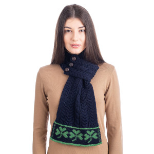 SAOL Knitwear St Patrick's Day Ladies Loop Aran Wool Scarf Navy