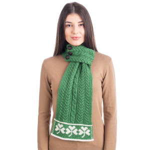 SAOL Knitwear St Patrick's Day Ladies Loop Aran Wool Scarf Green