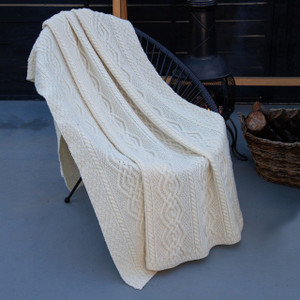 SAOL Dara Merino Wool Aran Throw MT100 Natural SaolKnitwear.com