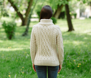 ML160-109 Ladies Zipper Neck Sweater Parsnip Color SAOL Knitwear