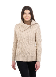 ML160-109 Ladies Zipper Neck Sweater Parsnip Color SAOL Knitwear