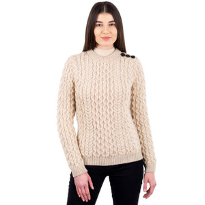 ML157 Ladies Side Button Sweater Parsnip SAOL Knitwear