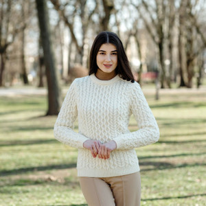 ML157 Ladies Side Button Sweater White SAOL Knitwear