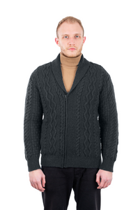 MM903 Men's Zipper Knit Cardigan Charcoal Color SAOL Knitwear
